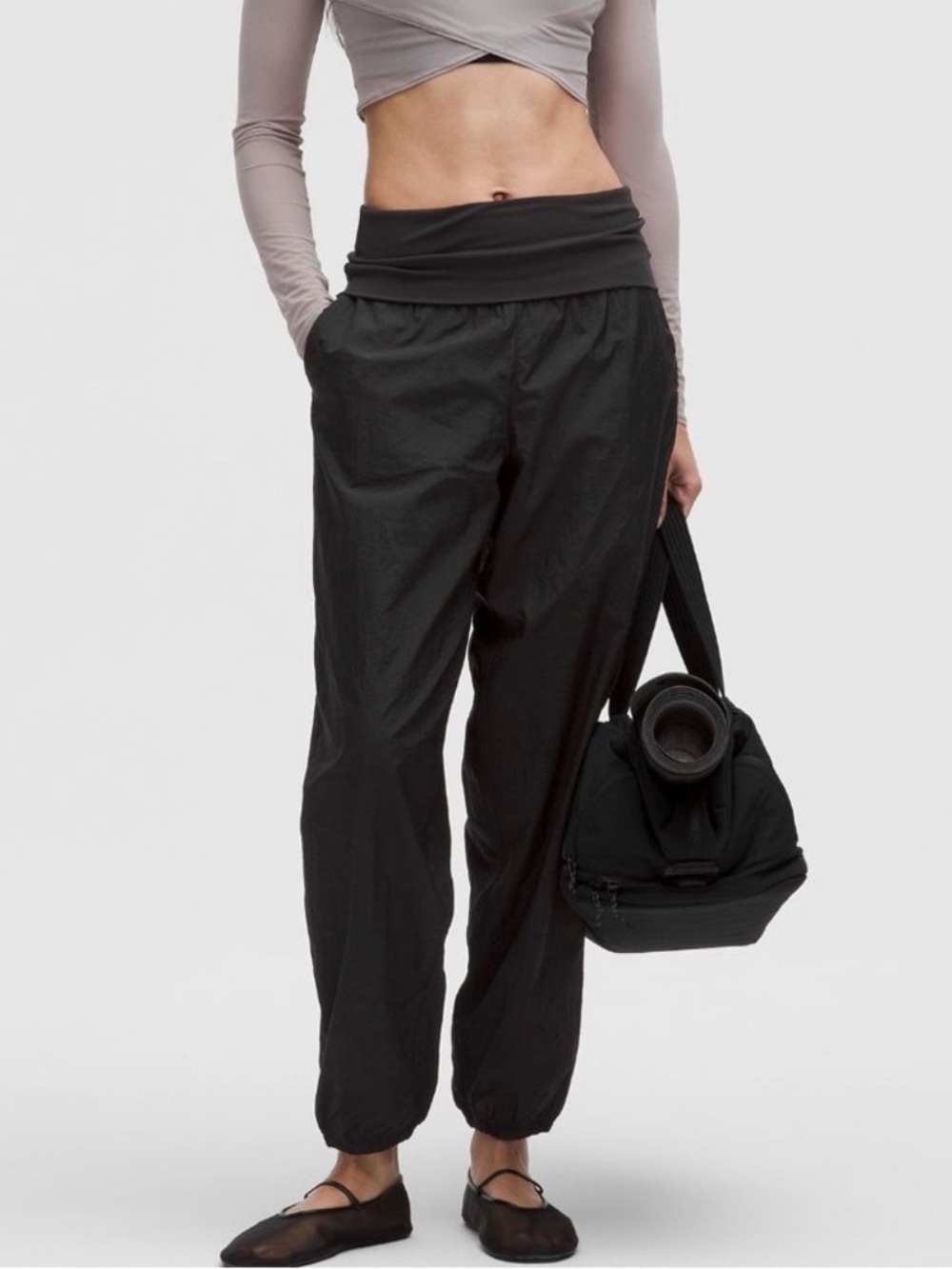 Lululemon XXXS Black Fold-Over Waist Track Joggers